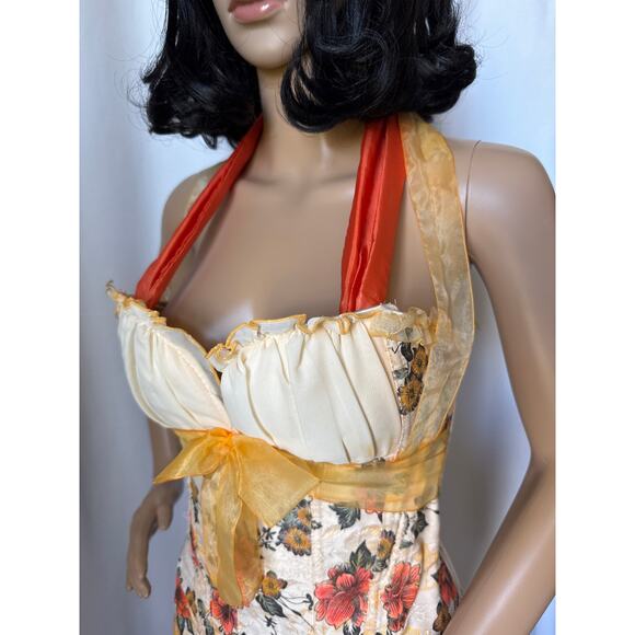 Vintage Handmade Floral Halter Lace-Up Corset Top with Ribbon Ties small - Picture 10 of 16